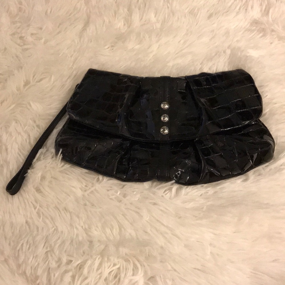 Pre-owned Brighton Clutch Black Reptile Print